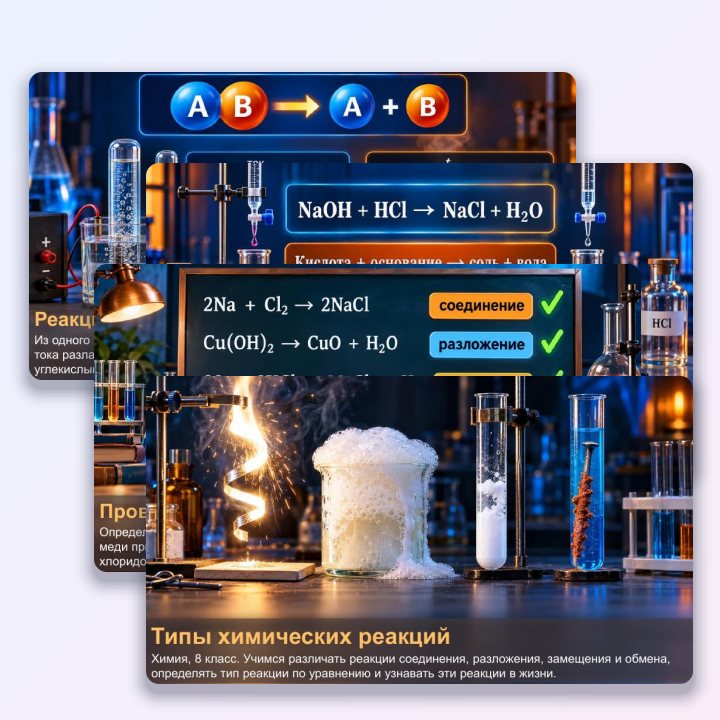 Презентация по химии для 8 класса Типы химических реакций