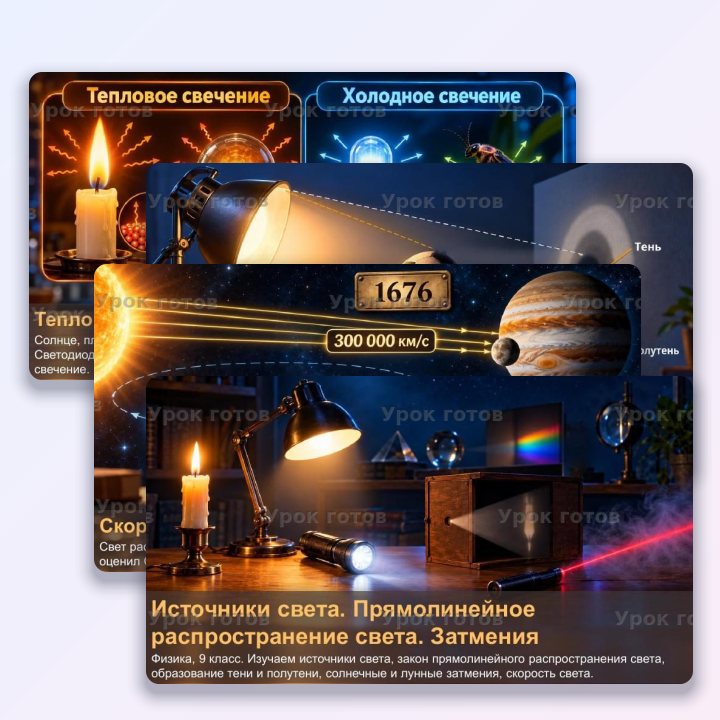 Презентация по физике для 9 класса Источники света. Прямолинейное распространение света. Затмения — слайд 1