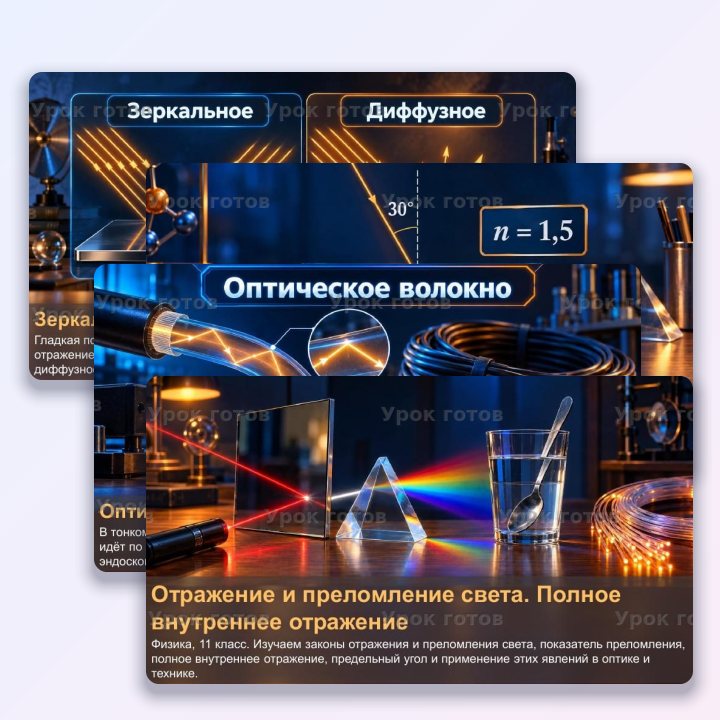 Презентация по физике для 11 класса Отражение и преломление света. Полное внутреннее отражение — слайд 1