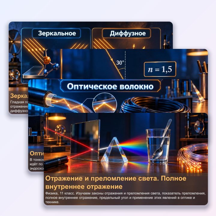 Презентация по физике для 11 класса Отражение и преломление света. Полное внутреннее отражение
