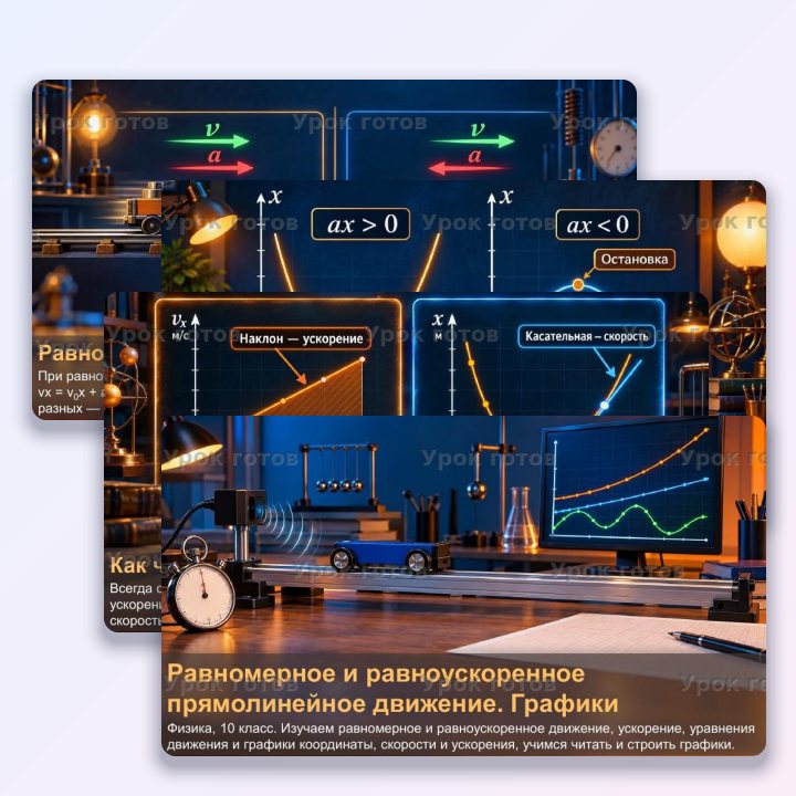 Презентация по физике для 10 класса Равномерное и равноускоренное прямолинейное движение. Графики — слайд 1