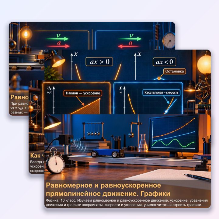 Презентация по физике для 10 класса Равномерное и равноускоренное прямолинейное движение. Графики