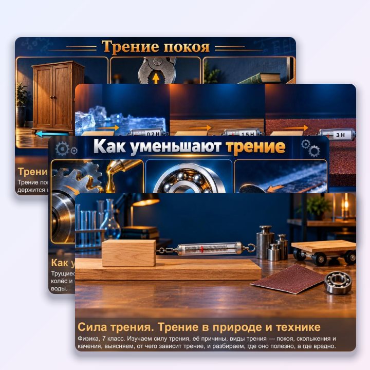 Презентация по физике для 7 класса Сила трения. Трение в природе и технике