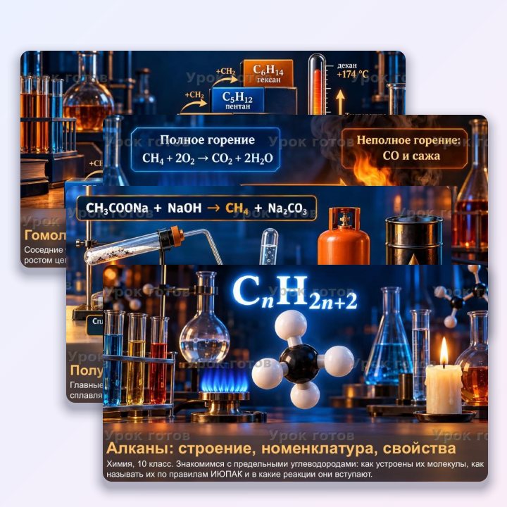 Презентация по химии для 10 класса Алканы: строение, номенклатура, свойства — слайд 1