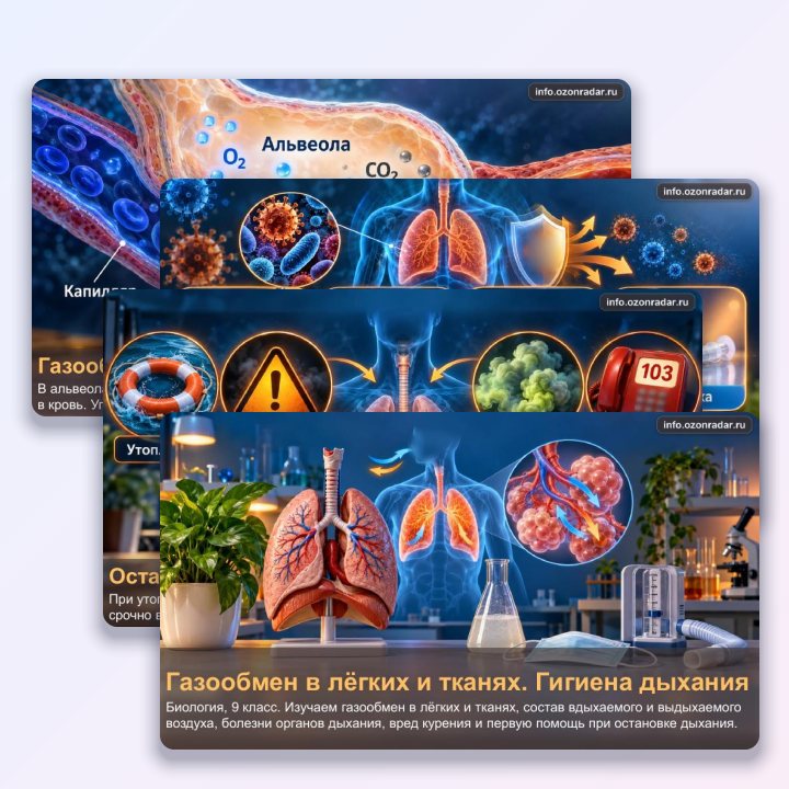 Презентация по биологии для 9 класса Газообмен в лёгких и тканях. Гигиена дыхания